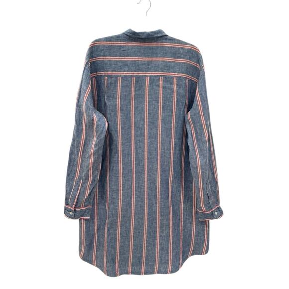Frank & Eileen Mary Classic Shirtdress Italian Linen Red Navy Stripe Size Large - Picture 9 of 14